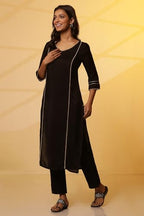Aurelia Women Black Embellished Viscose Straight Kurta