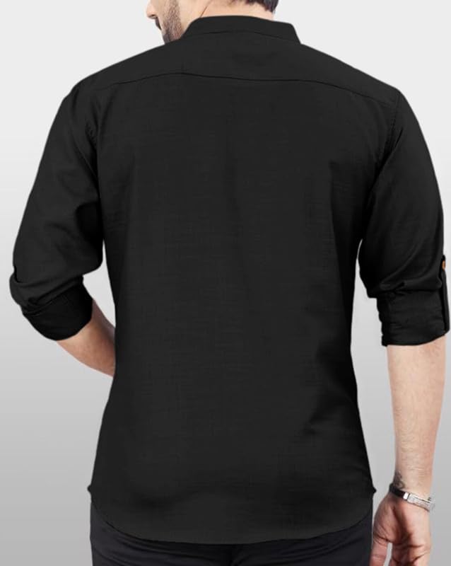 Finivo Fashion MenS Cotton Blend Kurta Style Shirt | Mandarin Collar Long Sleeve Casual Ethnic Shirt With Button Placket | Styl