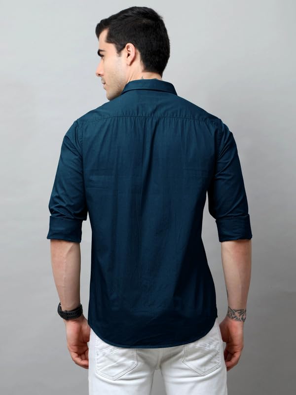 Tee Projekt Cotton Shirt for Men ll Front Pocket Shirt ll Stylish Long Sleeve Shirt ll Soild Regular Fit (Pack of 2) Teal-Grey