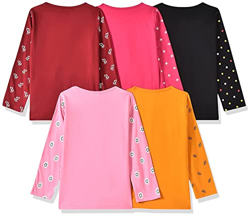 T2F Girls Cotton Printed Regular Fit Full Sleeve T-Shirt(Pack of 5), Assorted, 2-3 Years