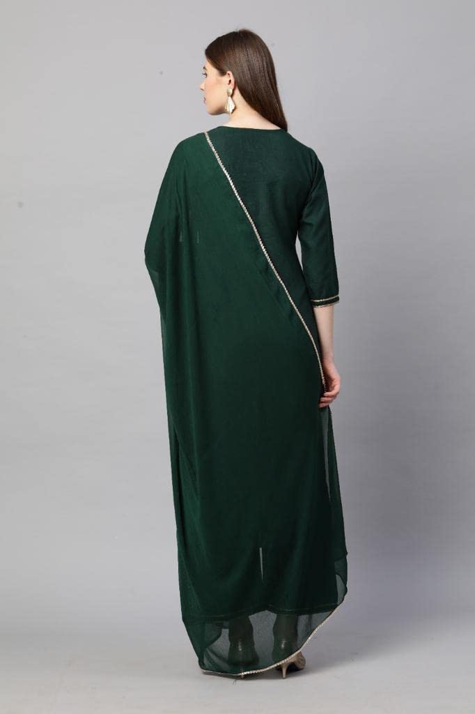 ANNI DESIGNER Womens Ruby Cotton Solid Straight Kurti with Palazzos & Dupatta Set (Label Green_XXL_Green_XX-Large)