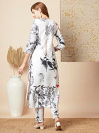 ANNI DESIGNER Womens Rayon Blend Straight Printed Kurta with Pant (Satyapra White_XL_White_X-Large)