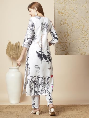 ANNI DESIGNER Womens Rayon Blend Straight Printed Kurta with Pant (Satyapra White_XL_White_X-Large)