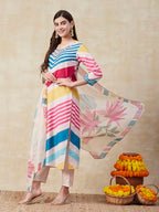 ANNI DESIGNER Womens Cotton Blend Straight Printed Kurta with Pant & Dupatta (Dhimi Pink-NRE_M_Pink_Medium)