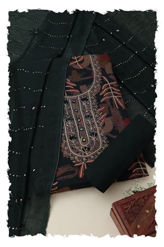 Soch Women Rayon Botanical Print Unstitched Dress Material with Thread Work