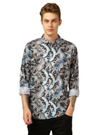 Dennis Lingo Men Regular Fit Cotton Full Sleeves Ethinc Print Casual Shirts Blue