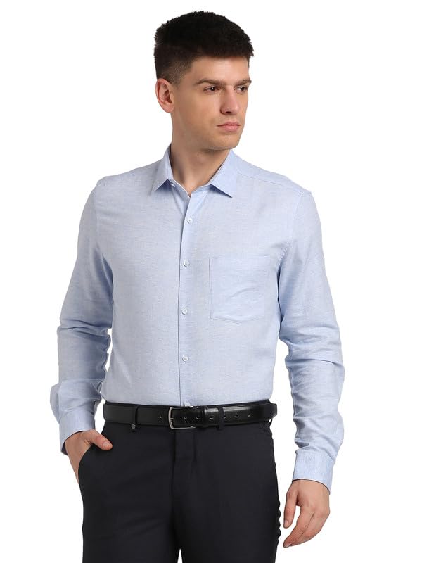 Turtle Men 100% Cotton Regular Light Blue Solid Full Sleeve Formal Shirt