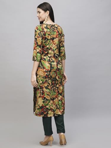 ANNI DESIGNER Womens Cotton Blend Straight Printed Kurta with Pant (Jabala Green_S_Green_Small)