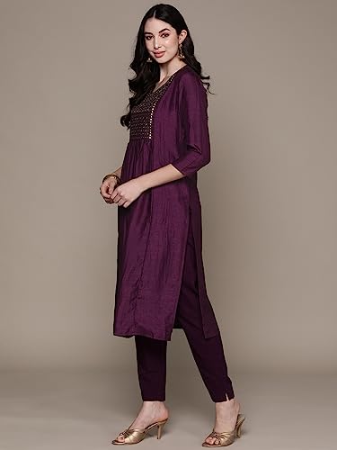 Anubhutee Women'S Silk Embellished Black A-Line Kurta