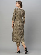 ANNI DESIGNER Womens Cotton Blend Straight Printed Kurta with Pant Set (Bhati-Beige_XL_Beige_X-Large)
