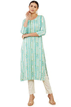 Soch Women Turquoise Rayon Floral Kurtas