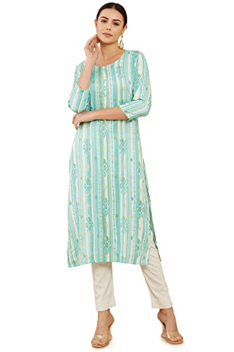 Soch Women Turquoise Rayon Floral Kurtas