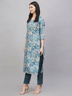ANNI DESIGNER Womens Cotton Blend Straight Fit Printed Kurta with Pant (Seep Blue_XXL_Blue_XX-Large)