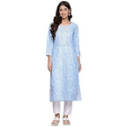 Anubhutee Women'S Cotton Printed Blue Straight Kurta