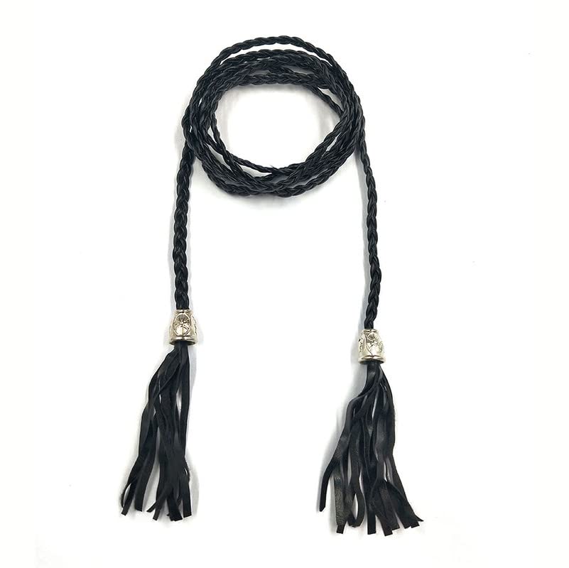 Ani Accessoriez Pearl With Crystal Rings Detailing Braided Decorative Leather Waist Belt Band Black For Ladies 46