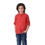 Fabindia Kids Chinese Collar Short Kurta Cotton_2-3Y Red
