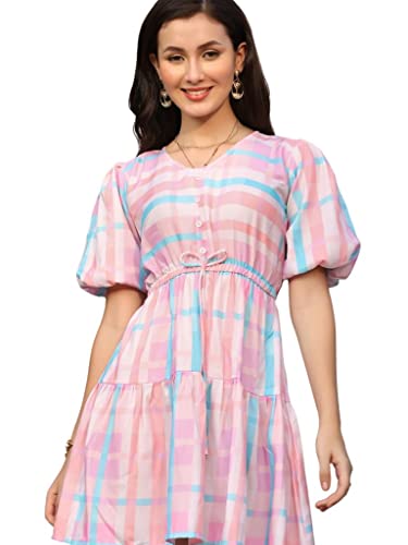 OM SAI LATEST CREATION Women Rayon Casual Wear Western Maxi Dress Gown for Girl/Women/Ladies (Medium, Pink)