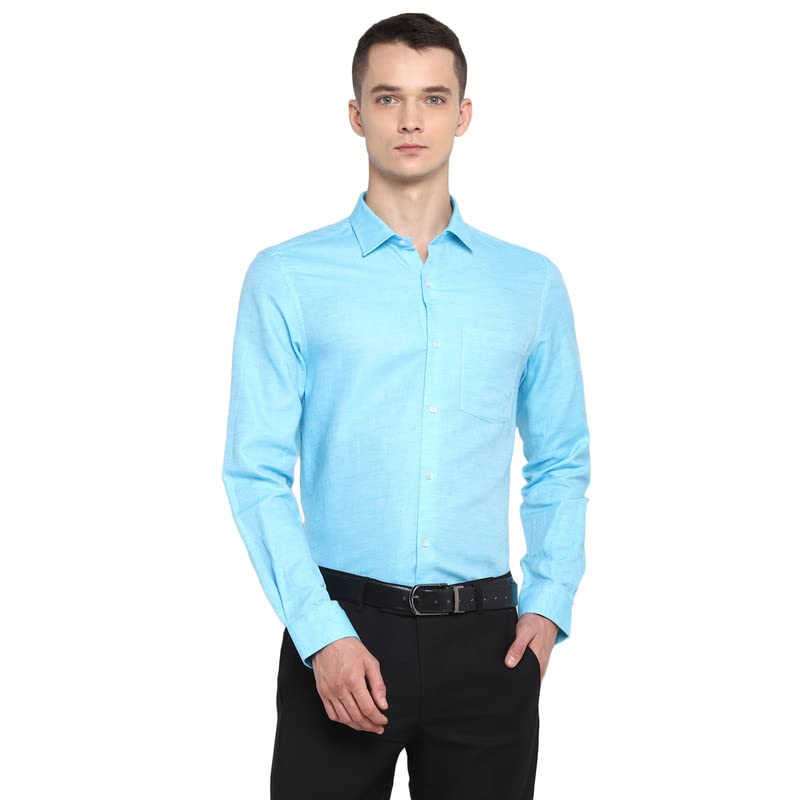 Turtle Men Sky Blue Cotton Linen Slim Fit Shirts