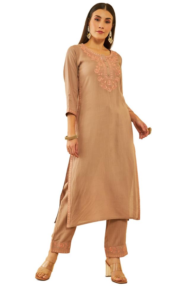 Soch Women Rayon Slub Embroidery Yoke Design Kurta Set with Sequins