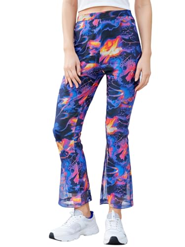Bewakoof Air 1.0 Womens All Over Printed Slim Fit Poly Mesh Flared Pants_ 615996 Multicolor_ M