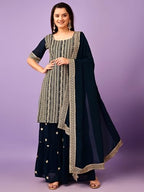 Fashion Basket Georgette Plazzo Kurta With Duptta Set For Women Turquoise