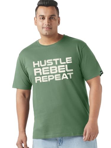 Bewakoof MenS Typography Regular Fit Half Sleeve Round Neck Terry Plus Size T-Shirt_676068_Green_4Xl