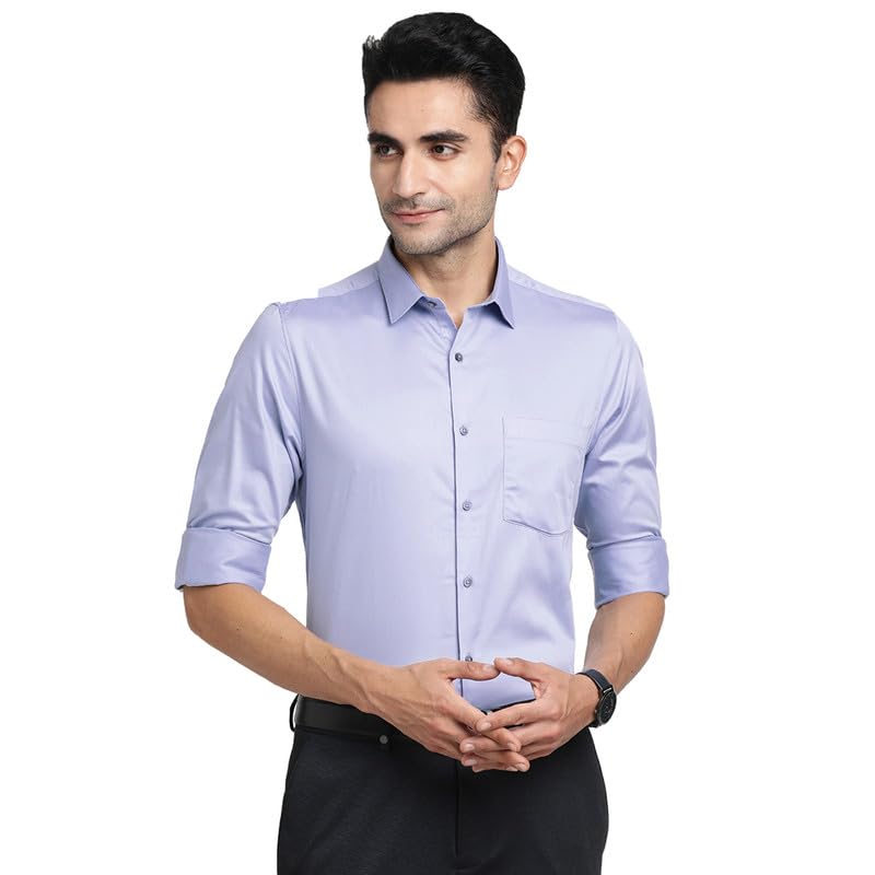 Turtle Men Giza Cotton Blue Solid Slim Fit Formal Shirts