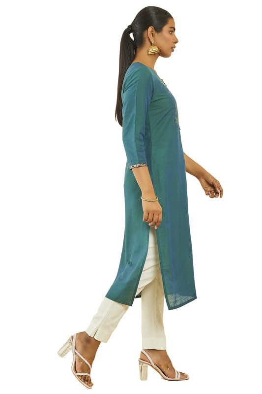 Soch Womens Silk Blend Botanical Foil Print Straight Kurta