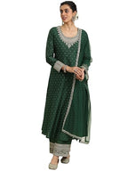 Libas Womens Chanderi Silk Kurta Set (49281_Green