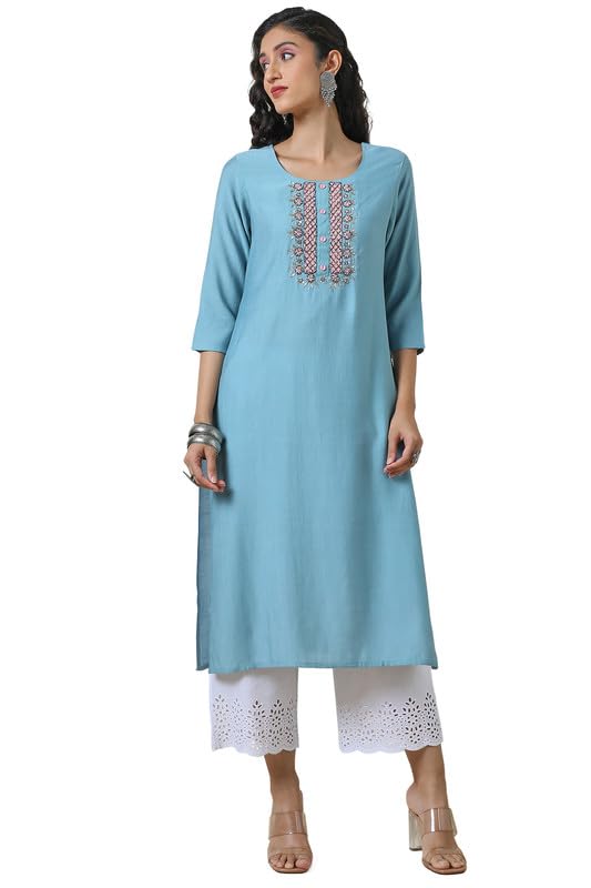 Soch Women'S Viscose Blend Regular Kurta (Ewa4Ku60781A_Powder Blue