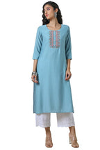 Soch Women'S Viscose Blend Regular Kurta (Ewa4Ku60781A_Powder Blue