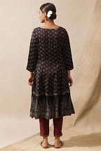 W For Woman Black Ajrakh Print Kalidar Kurta