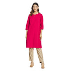 Fabindia Women Cotton Solids Knee Length Kurta Red_S
