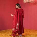 ANNI DESIGNER Womens Rayon Blend Anarkali Solid Kurta with Pant & Dupatta (JAYNTI RED_XL_Red_X-Large)