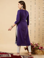 ANNI DESIGNER Womens Cotton Blend Chikankari Embroidered Straight Kurta (Chndru Violet_XL_Violet_X-Large)
