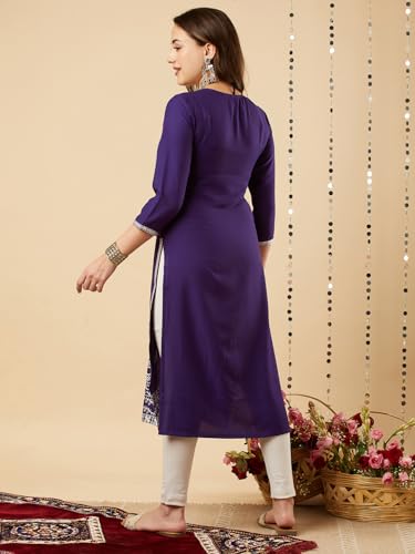 ANNI DESIGNER Womens Cotton Blend Chikankari Embroidered Straight Kurta (Chndru Violet_XL_Violet_X-Large)