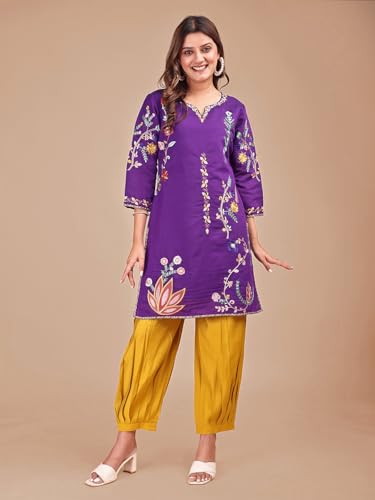 Womanista Womens Silk Blend Solid Regular 2 PC Co-ord Set 9251_Purple