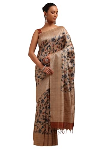 Soch Women Chanderi Botanical Print Saree with Thread Work