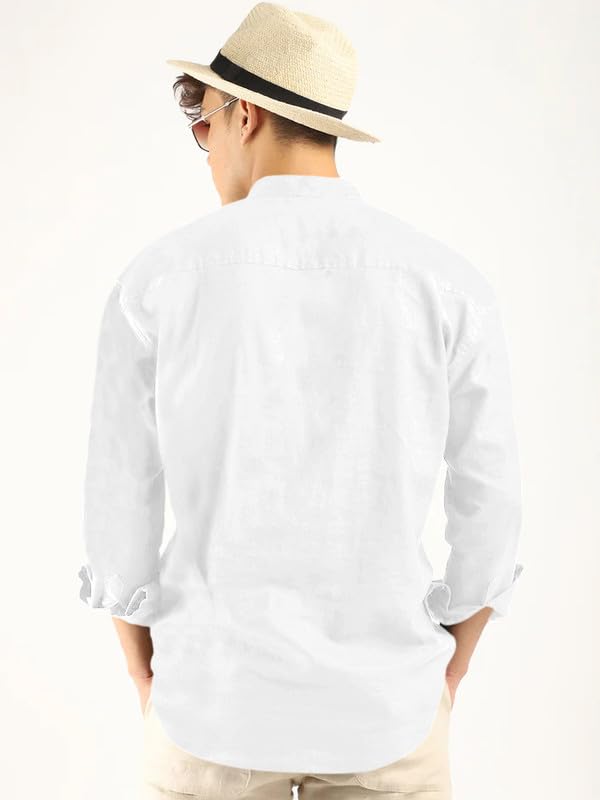 Macsivo MenS Cotton Polyester Blend Solid Regular Fit Full Sleeve Short Kurta White