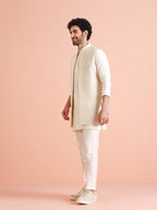 Kisah Mens Kurta Jacket Trouser Set|Silk Blend Fabric Stylish Woven Design Pattern Mens Ethnic Wear|Regular Fit Mandarin Collar