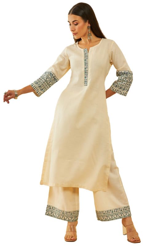 Soch Women Silk Blend Floral Embroidered Kurta Set with Zari