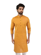 Manyavar MenS Orange Full Sleeve Regular Fit Banded Collar Textured Kurta, (X-Large)