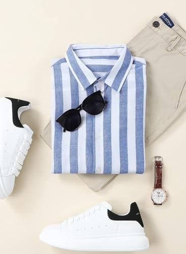 Be Active MenS Casual Linen Blend Stripes Regular Fit Shirt