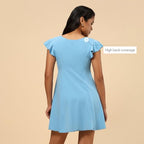 Bliss Swim Dress, Flutter Sleeves, High Back, UPF 40+, in-Built Cups