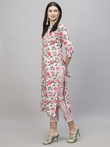 ANNI DESIGNER Womens Cotton Blend Straight Printed Kurta with Pant (Dafiya Peach_XL_Peach_X-Large)