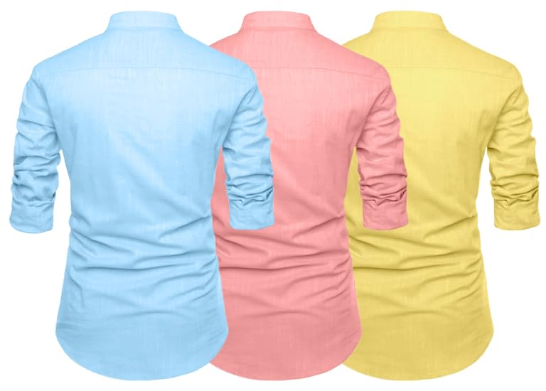Finivo Fashion Combo Of MenS Solid Cotton Blend Straight Kurta Shirt Pack Of 3