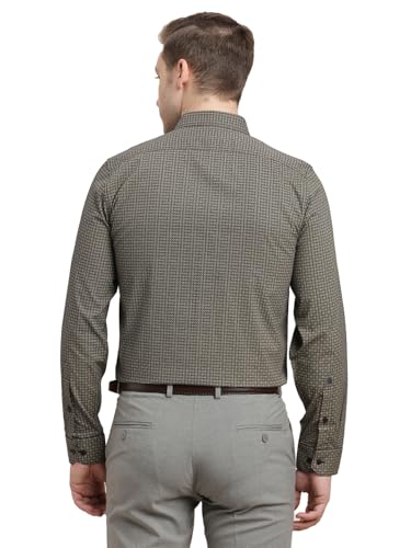 Turtle Men 100% Cotton Slim Fit Grey Printed Full Sleeve Formal Shirt