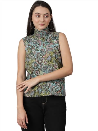 Kotty WomenS Casual Sleeveless High Neck Printed Top(Multicolor,Xl)