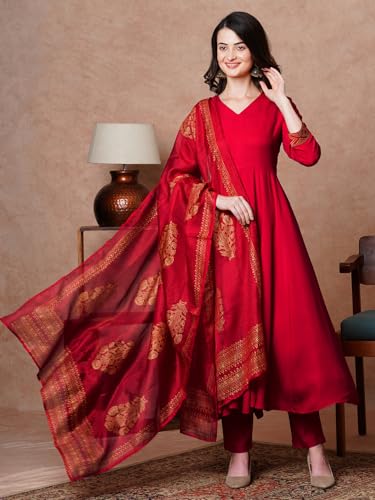 ANNI DESIGNER Womens Rayon Blend Solid Anarkali Kurta with Pant & Dupatta (Magic-RED-NB_5XL_Red_XXXXX-Large)