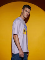 Bewakoof Official Disney Merchandise Mens Graphic Printed Oversized Half Sleeve Round Neck Cotton Jersey T-Shirt_624580_Purple_